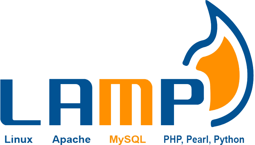 LAMP stack logo with Linux, Apache, MySQL, PHP icons for dedicated developer hiring solutions.