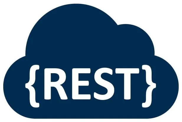 Dark blue cloud with white text "{REST}" representing Enterprised's RESTful API development for modern applications.