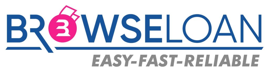 BrowseLoan logo with tagline 'EASY-FAST-RELIABLE', featuring modern design in blue and pink for digital transformation.