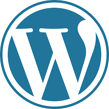 WordPress logo in blue, circular emblem representing Enterprise's digital solutions for CMS and UX/UI design services.